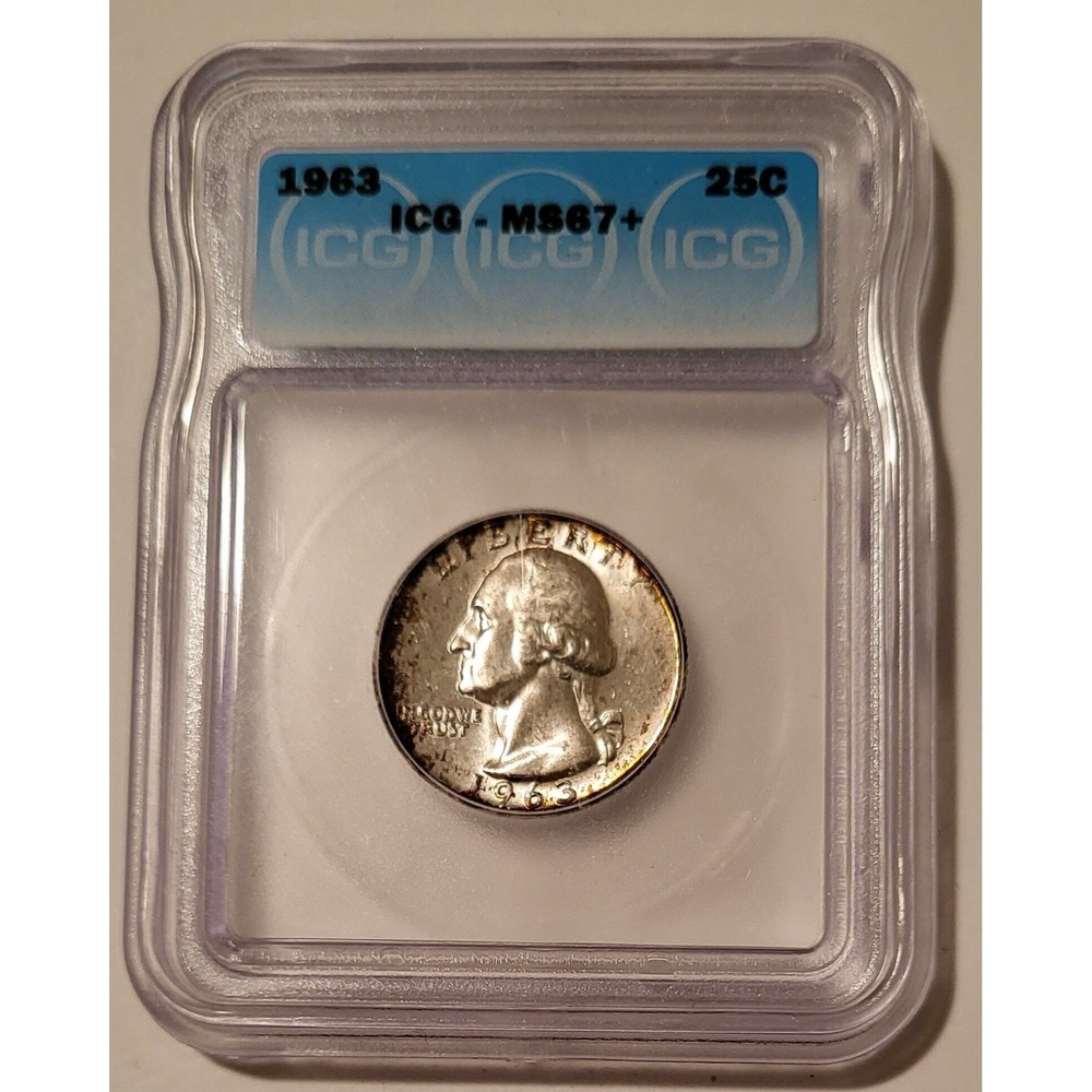 1963 Washington Quarter Unc MS67+ ICG Toning